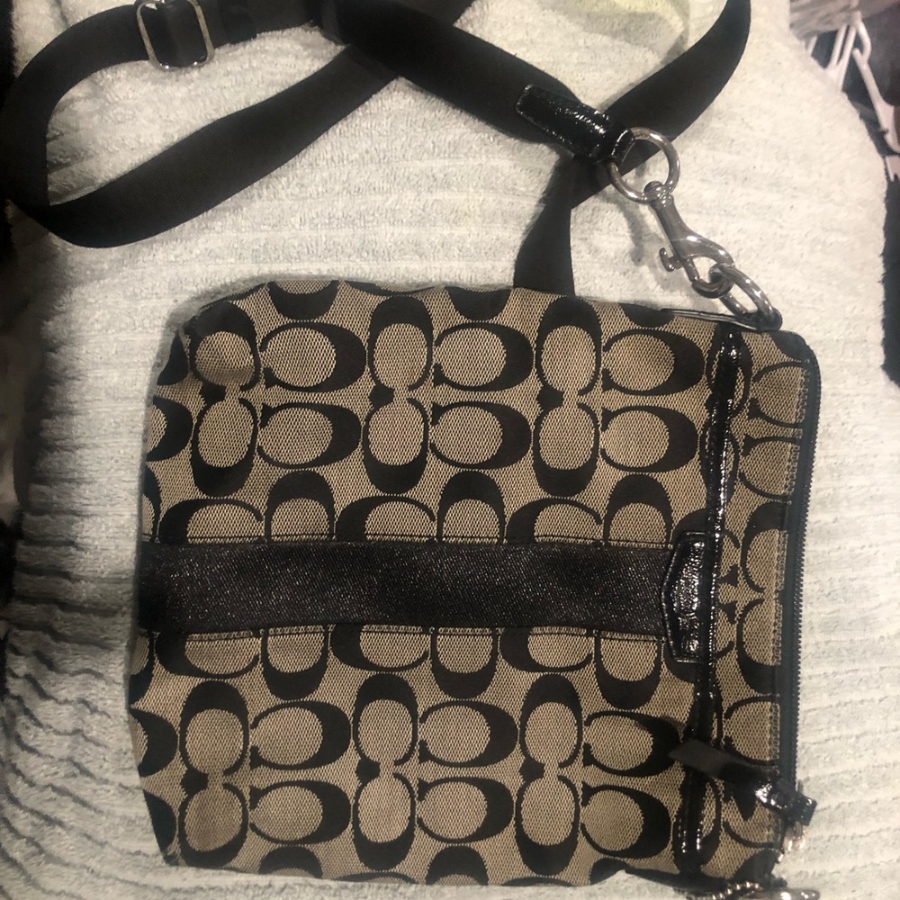 Coach Black and Tan Crossbody Bag with Signature Monogram